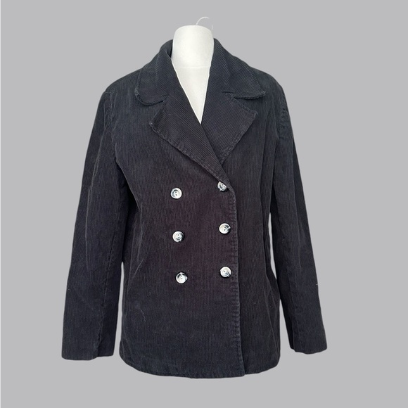 Karen Scott Black Corduroy Pea Coat - Picture 1 of 7
